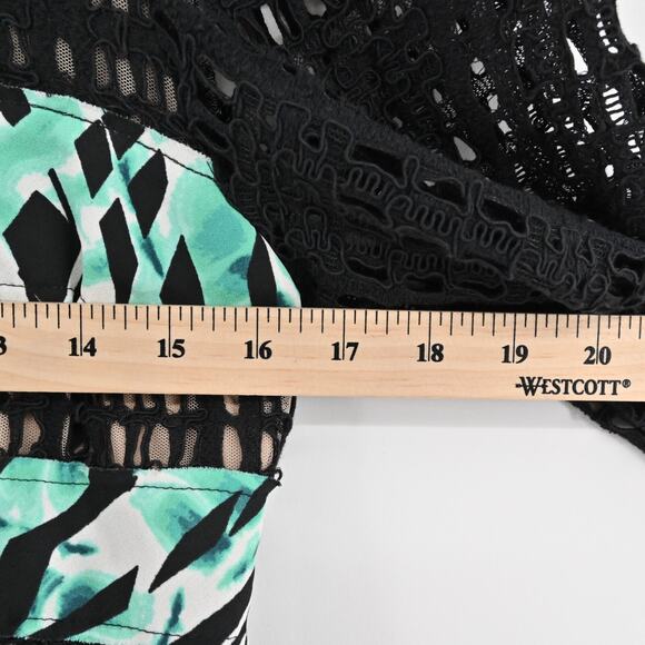 BCBGMAXAZRIA‎ Dress Sz 4 Layna Palms Print Black Teal Lace Trim Half Sleeve Mini - Picture 11 of 13